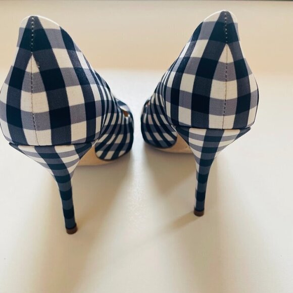 NWOB MAJE Navy Plaid Twisted Heels Pointed Toe Navy Blue White Checkerboard - Picture 6 of 9